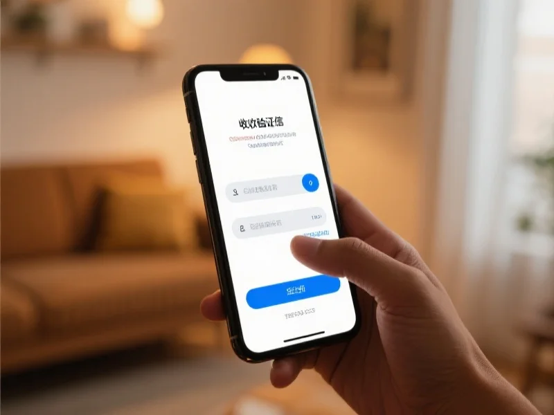 手机屏幕上显示收到验证码短信，用户正在输入验证码完成注册，背景为温馨室内环境